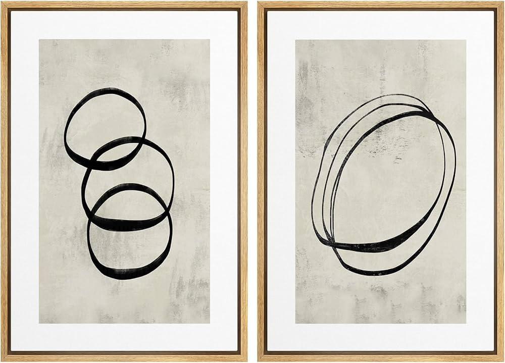 SIGNWIN Framed Canvas Print Wall Art Set Black Tan Ring Spiral Collage Abstract Shapes Cozy Neutr... | Amazon (US)
