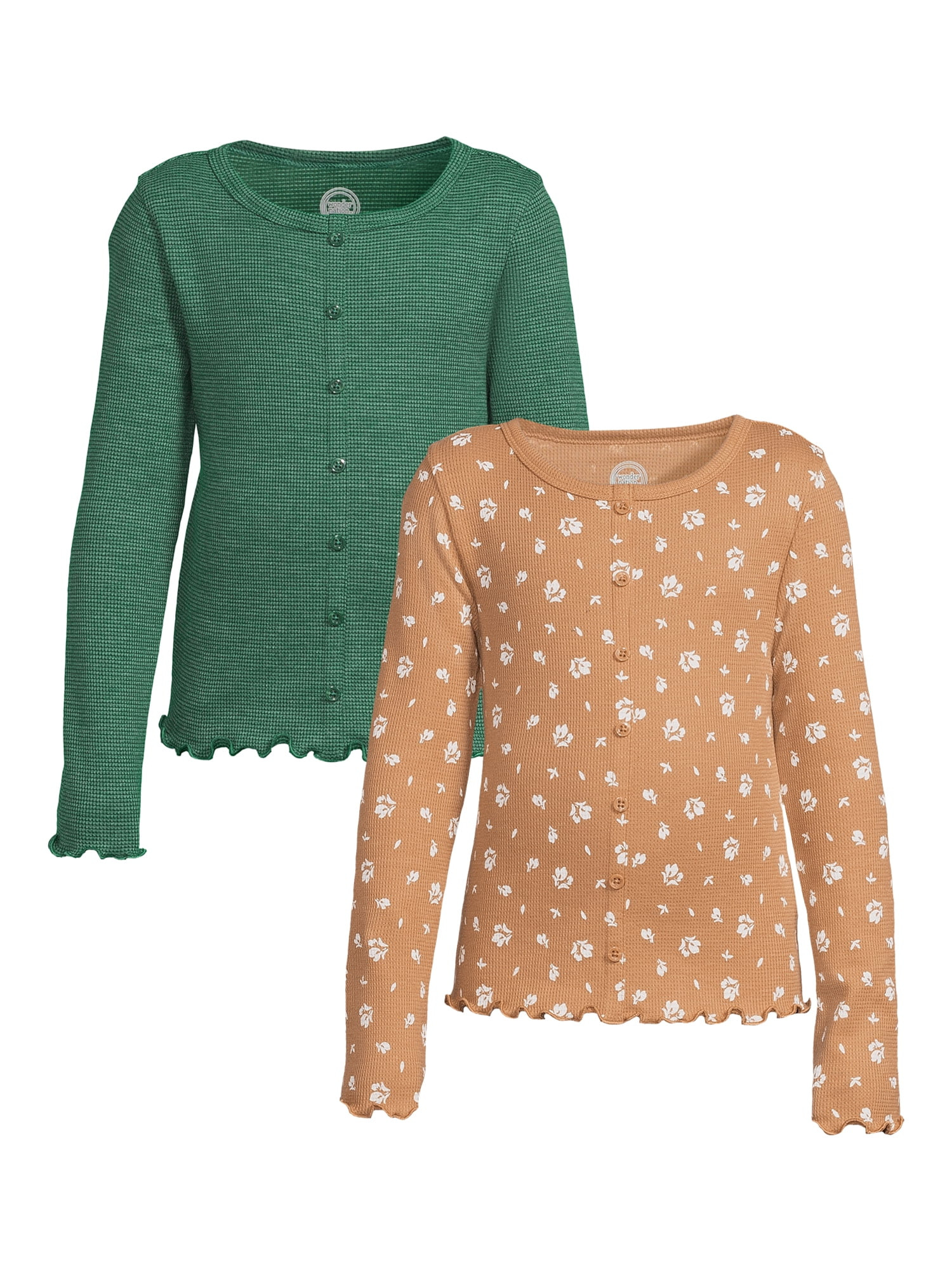 Wonder Nation Girls Long Sleeve Button Down Top, 2-Pack, Sizes 4-18 & Plus | Walmart (US)