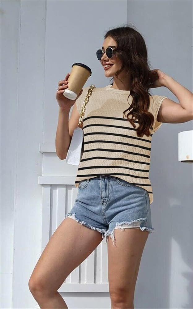 Cap Sleeve Knit Sweater Tops Sleeveless Vest Summer Tops 2024 Clothes Oversized Tank Tops Trendy ... | Amazon (US)