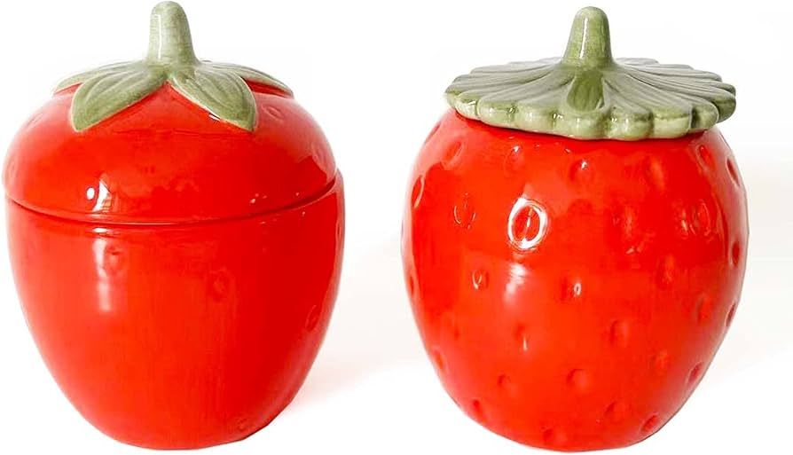 First of a Kind Summer Strawberry Ceramic Jars With Lids, Set of 2 Vintage Strawberry Farmhouse J... | Amazon (US)