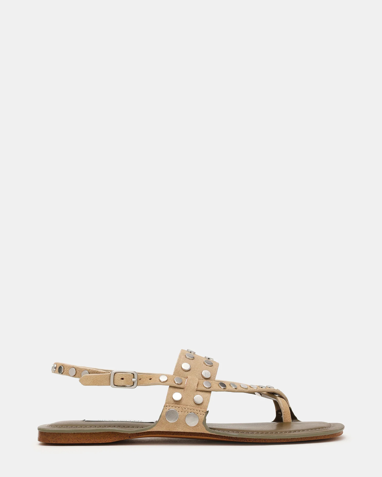 KAELI Taupe Suede Dome-Studs Toe-Strap Square-Toe Women's Sandals | Steve Madden (US)