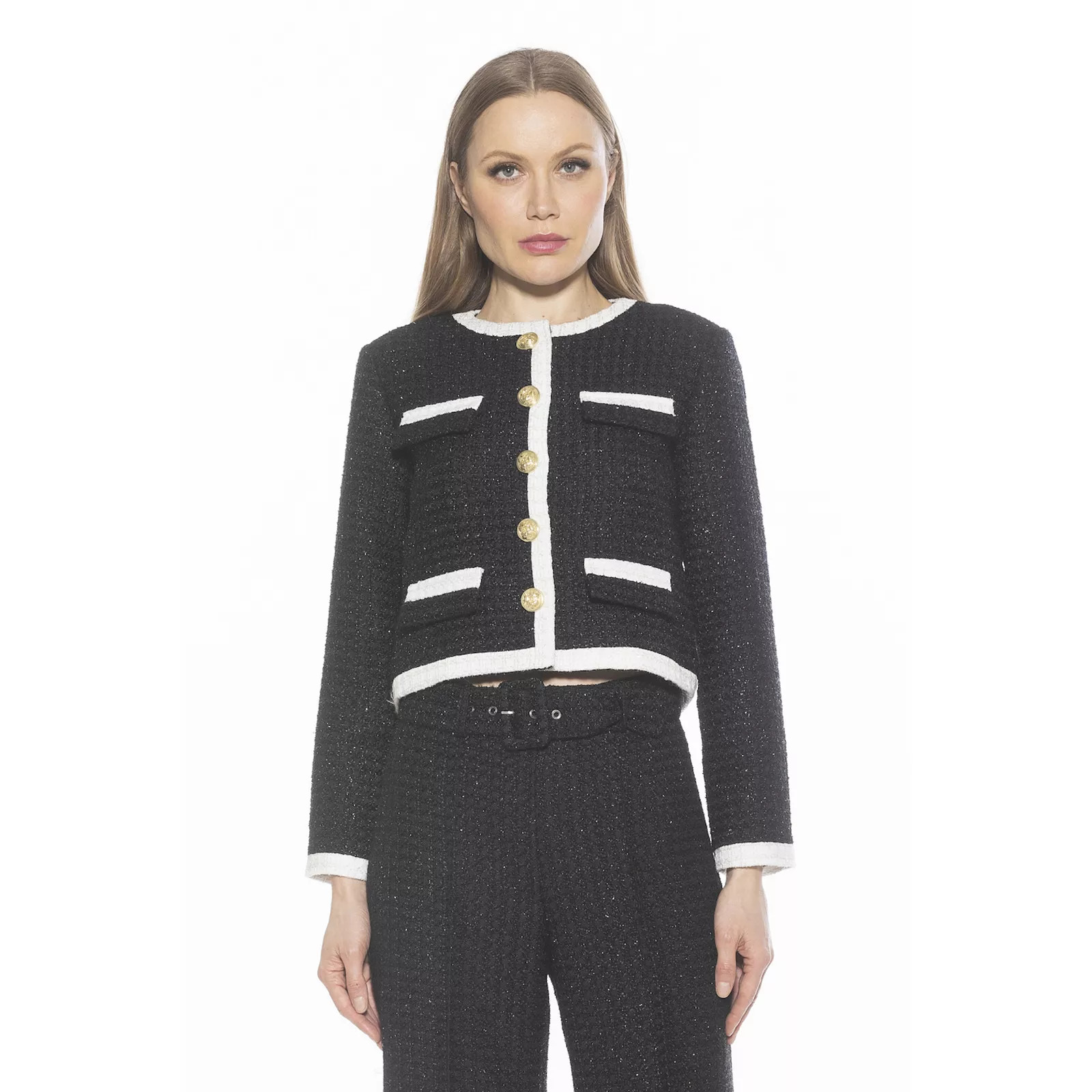 Women's ALEXIA ADMOR Rose Tweed Crewneck 3/4” Sleeve Jacket, Size: 8, Black | Kohl's