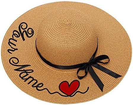 Personalized Custom Name Text Women Sun Hat Lace Ribbon Bow Large Brim Straw Hat Outdoor Beach ha... | Amazon (US)