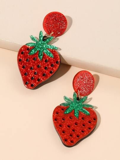 Glitter Detail Strawberry Drop Earrings | SHEIN