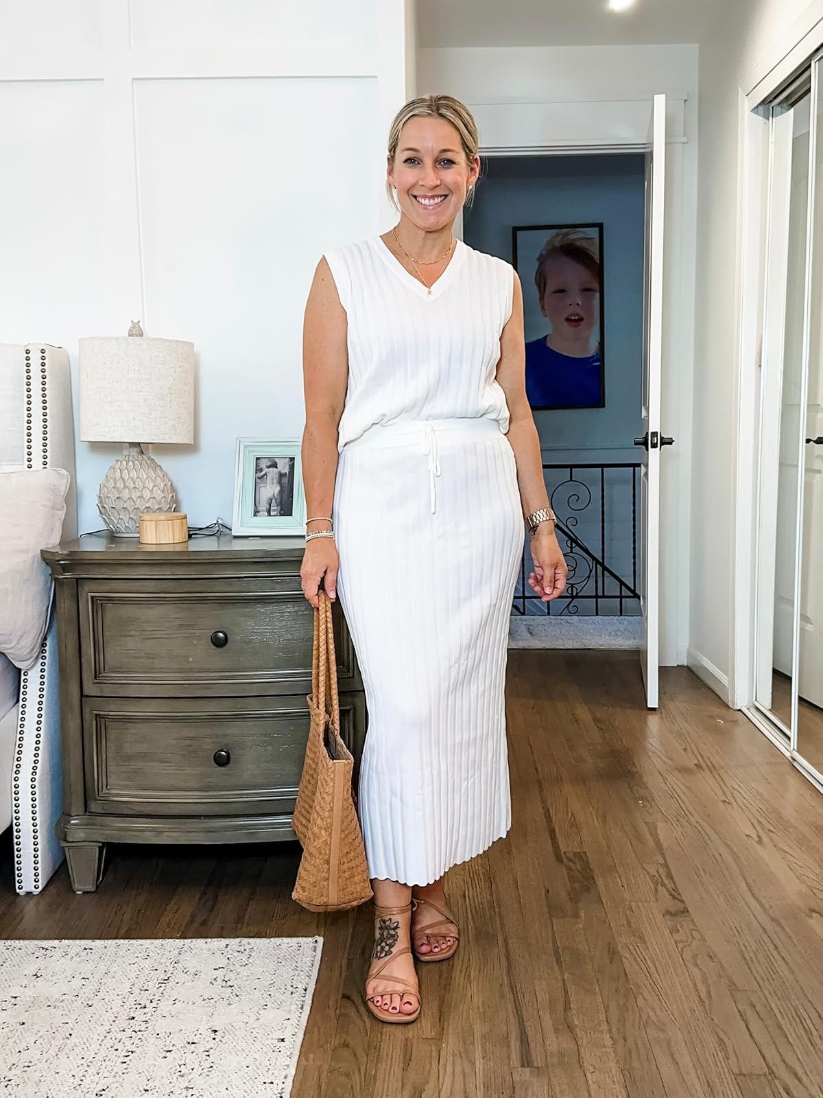 SCUSTY Women's 2 Piece Sweater Skirt Sets Sleeveless V Neck Knit Ribbed Vest Tops Midi Skirt | Amazon (US)