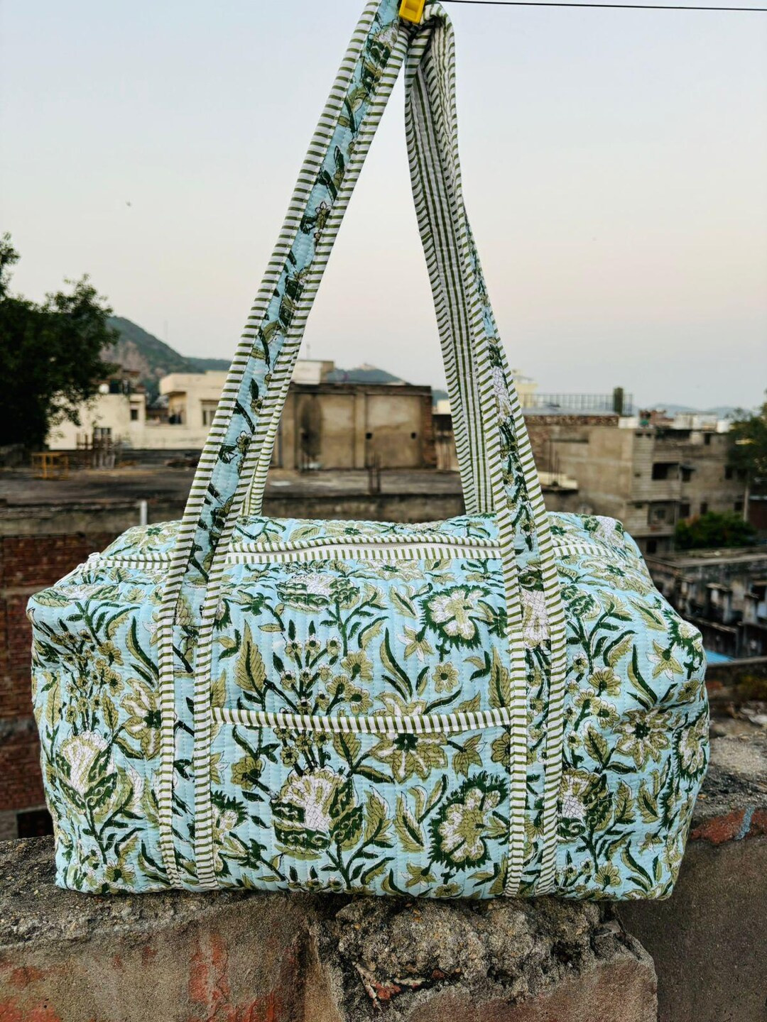 Large Cotton Weekender Travel Bag, Handmade Quilted Fabric Duffle Bag, Block Printed Overnight Ba... | Etsy (US)