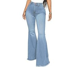 CutieLove Women's Ripped Jeans Bell Bottom Flare Jeans Mid Rise Destroyed Hem Denim Pants | Amazon (US)