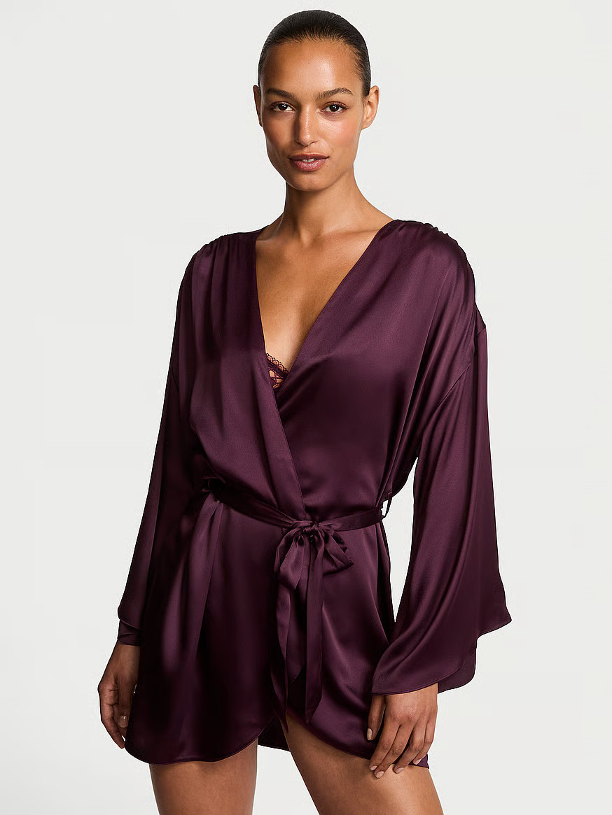 Buy Satin Short Robe, Winter Wine - Order Robes online - Victoria's Secret US | Victoria's Secret (US / CA )