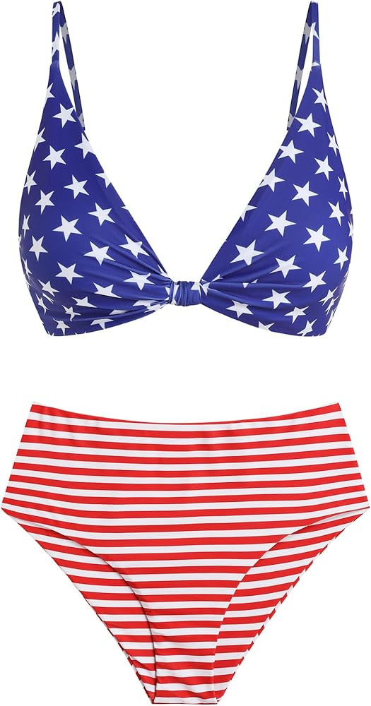 ZAFUL Bikini Set for Women V Neck Knot Front Push Up Bathing Suit High Cut Two Piece Swimsuit Bra... | Amazon (US)
