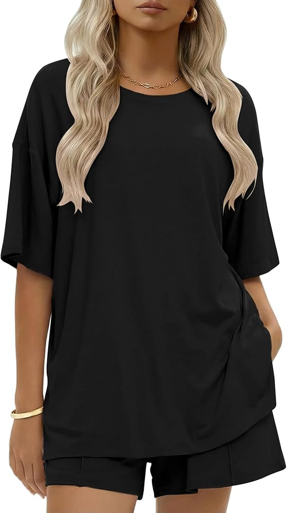 Ekouaer Womens 100% Cotton 2 Pieces Short Sets Summer Short Sleeve Outfits Casual Matching Lounge... | Amazon (US)