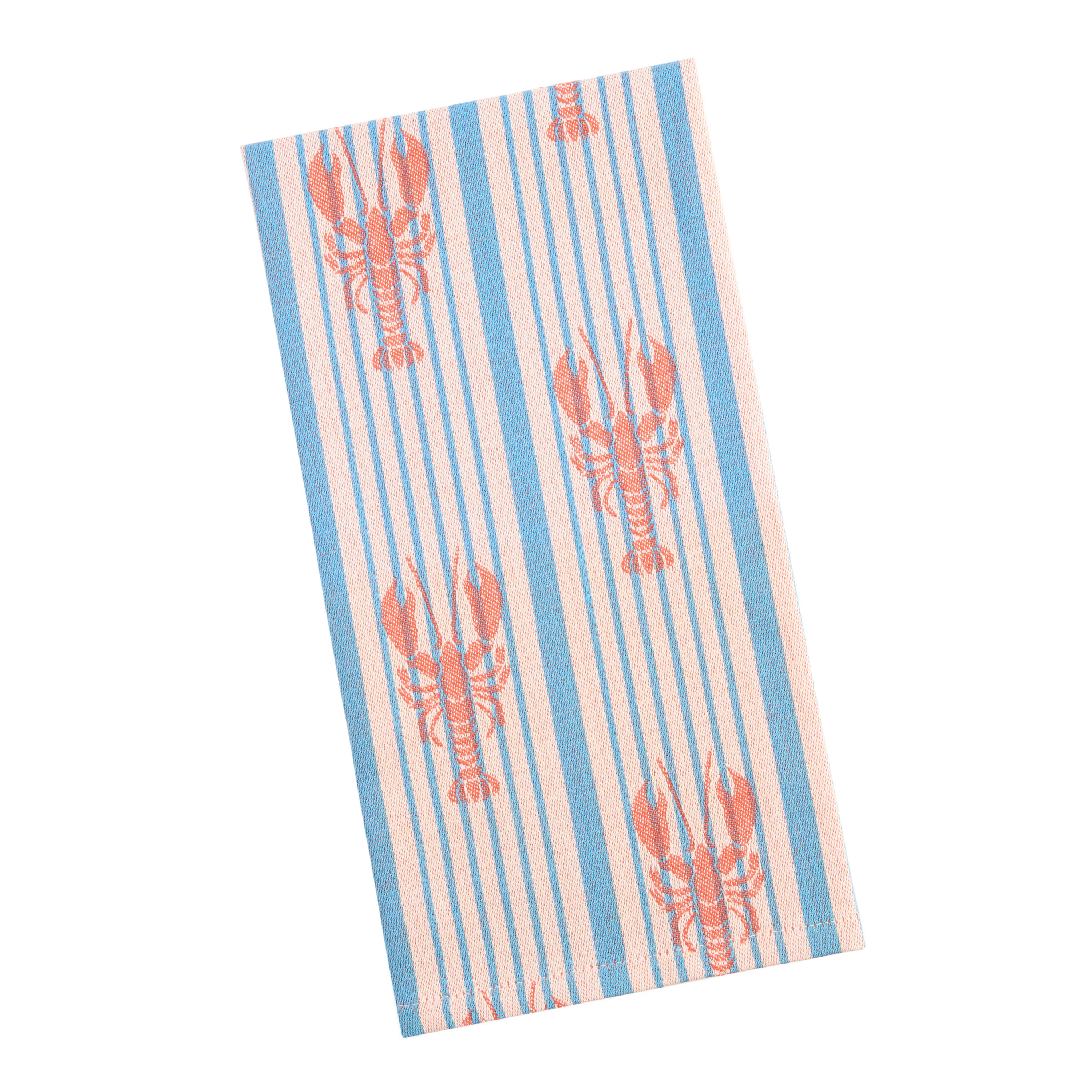Red and Blue Lobster Stripe Jacquard Kitchen Towel | World Market