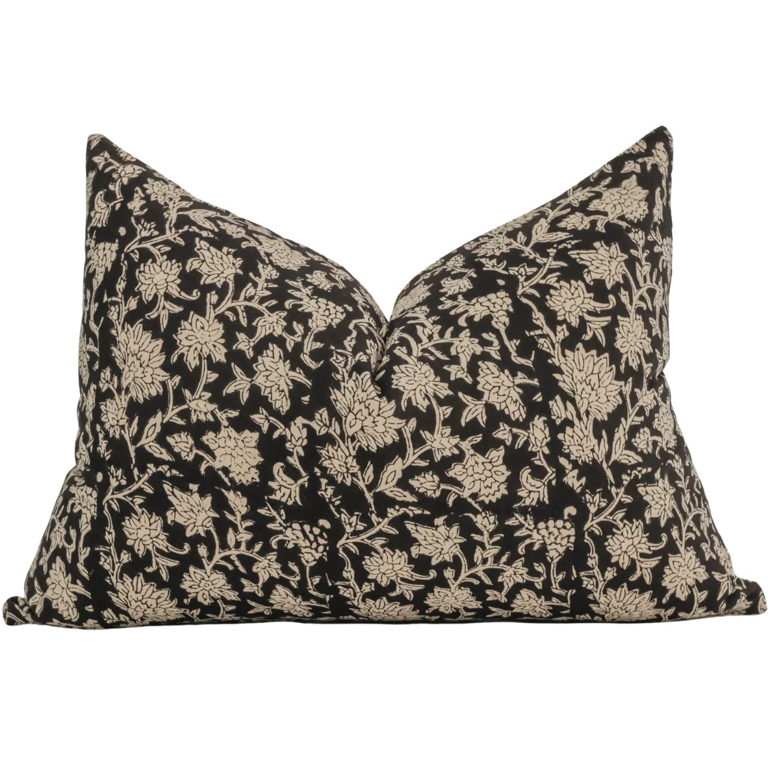 Black Floral Block Print Pillow Cover | Shop.app