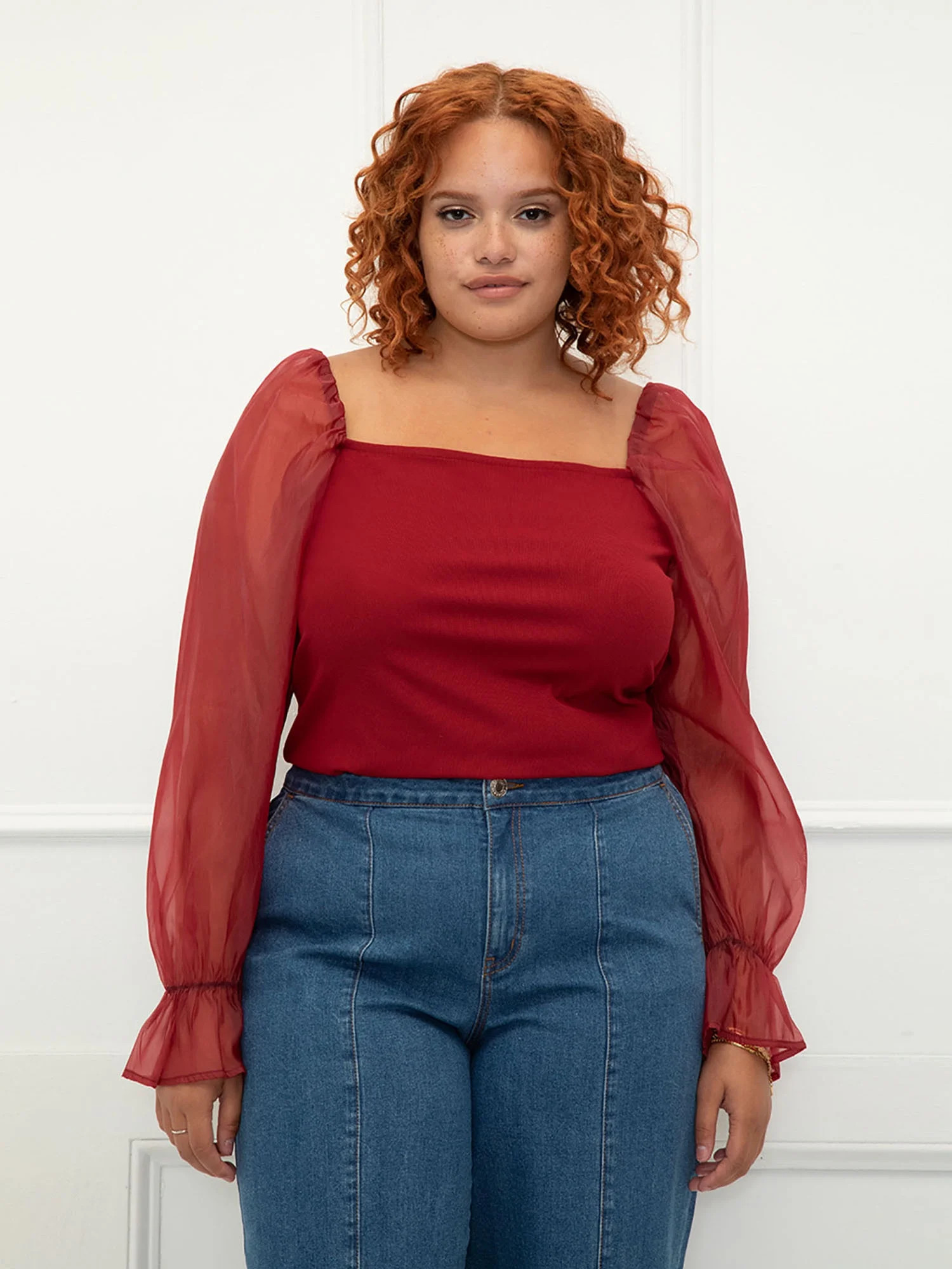 ELOQUII Elements Women's Plus Size Organza Sleeve Top - Walmart.com | Walmart (US)