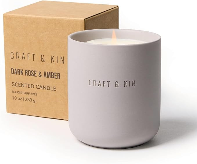 Craft & Kin Scented Candles - Dark Rose & Amber Holiday Candles | 10oz Soy Blend with Cotton Wick... | Amazon (US)