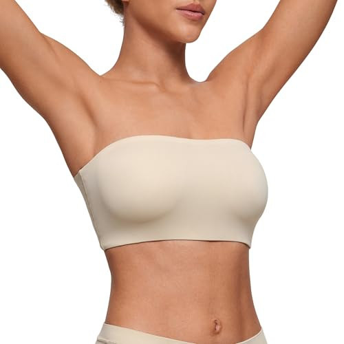 CRZ YOGA Softhold Womens Double Lined Strapless Bralettes - Tube Tops Bandeau Unlined Wireless Stretchy T-Shirt Everyday Bra Mojave Tan 2 X-Large | Amazon (US)