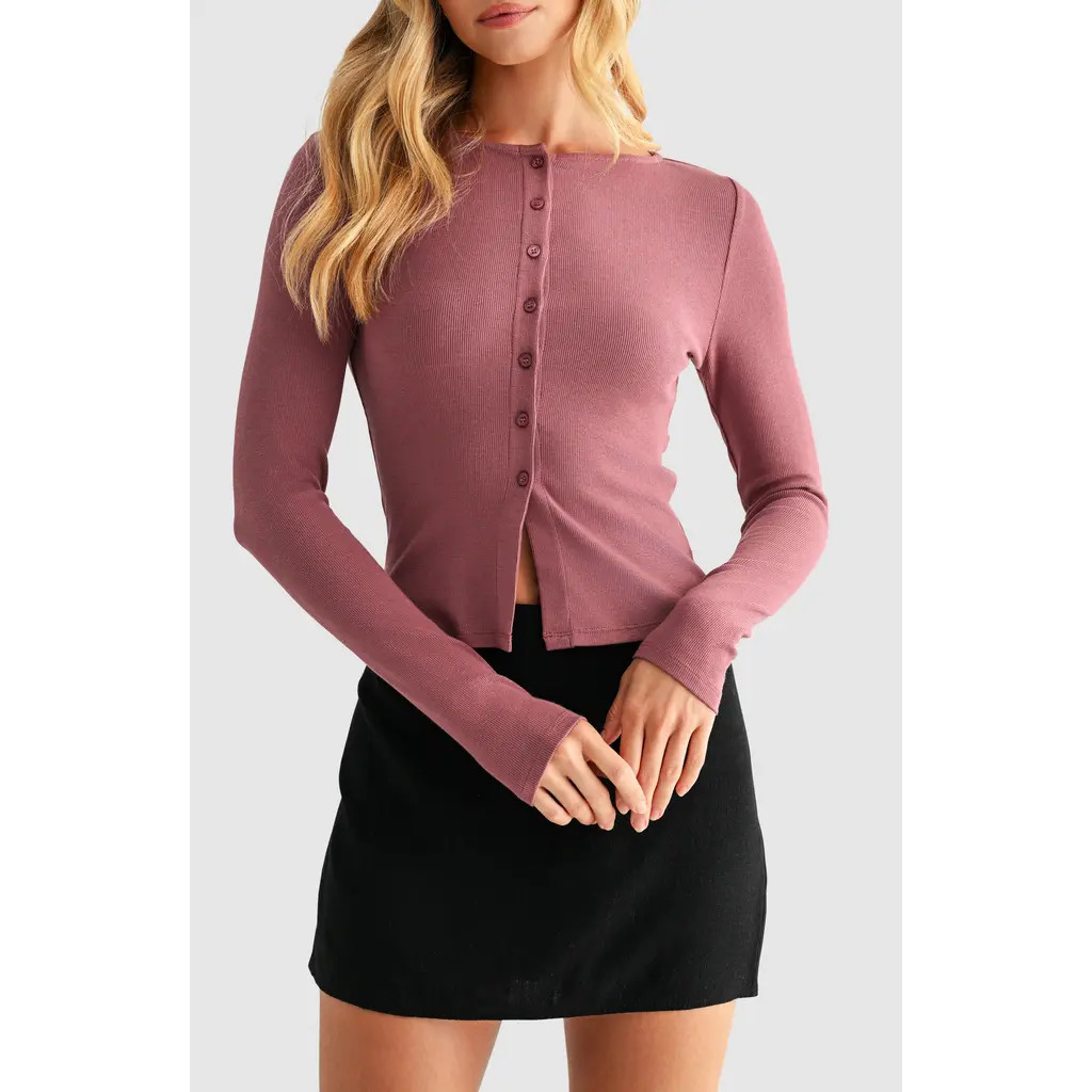 Lush Long Sleeve Button Front Crop Top in Mulberry at Nordstrom Rack, Size Medium | Nordstrom Rack