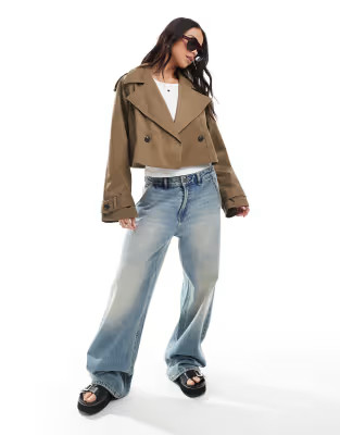 ASOS DESIGN cropped trench coat in olive | ASOS (Global)