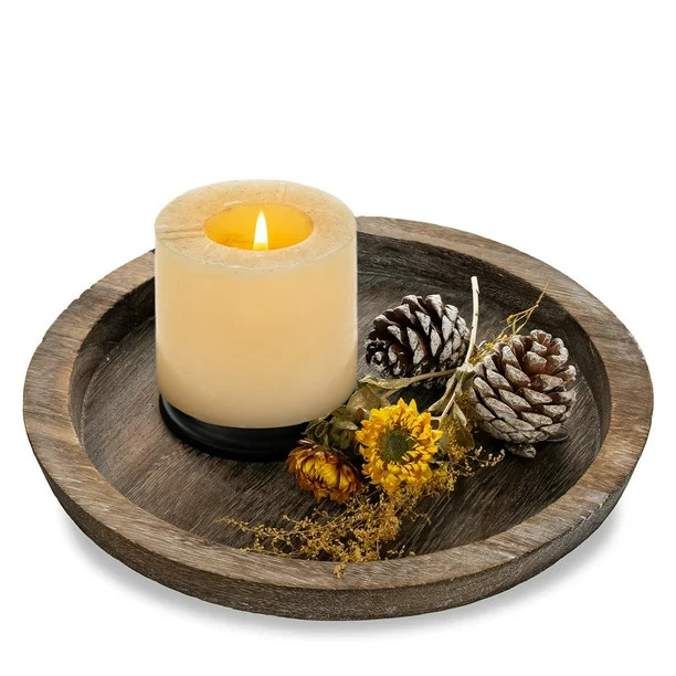Rustic Wooden Tray Candle Holder - Small Decorative Plate Pillar Candle Tray Wood for Farmhouse D... | Walmart (US)