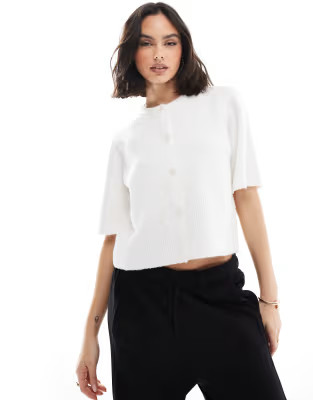 Pieces soft knit short sleeve cardigan in cream | ASOS | ASOS (Global)