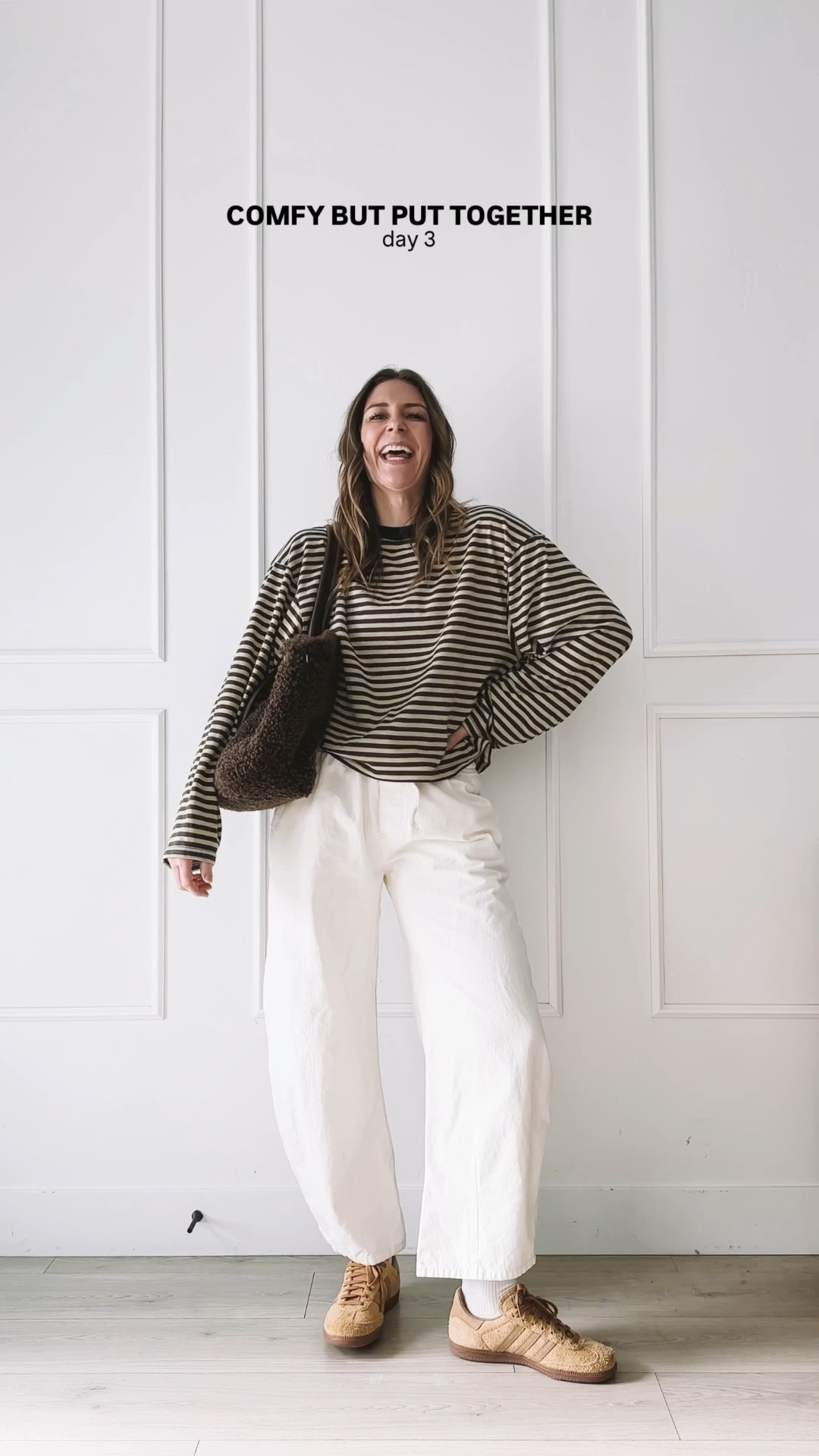 Comfy but put together everyday outfit with white denim, striped long sleeve top, adidas sneakers, and a neutral woven shoulder bag.

#LTKootd #LTKgrwm #LTKmomlife