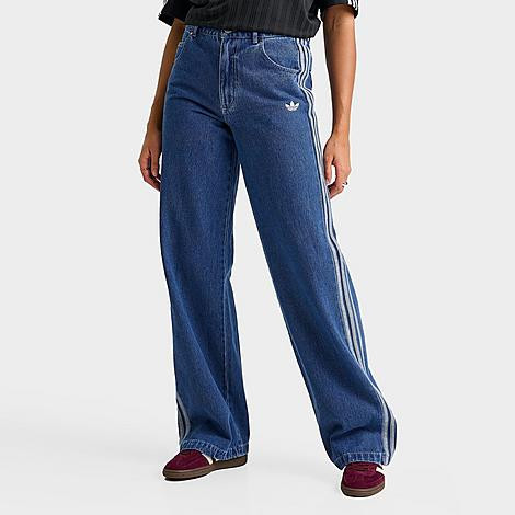 Adidas Women's Originals adicolor 3-Stripes Denim Track Pants in Blue/Indigo Denim Size 32 100% Cotton/Leather/Denim | Finish Line (US)