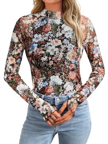 AUTOMET Lace Long Sleeve Floral Mesh Mockneck Going Out Tops for Women Spring Fashion Outfits 202... | Amazon (US)