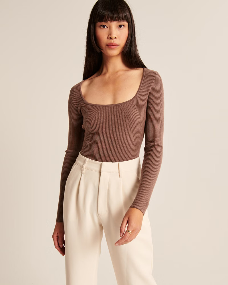 Long-Sleeve Squareneck Sweater Bodysuit | Abercrombie & Fitch (US)