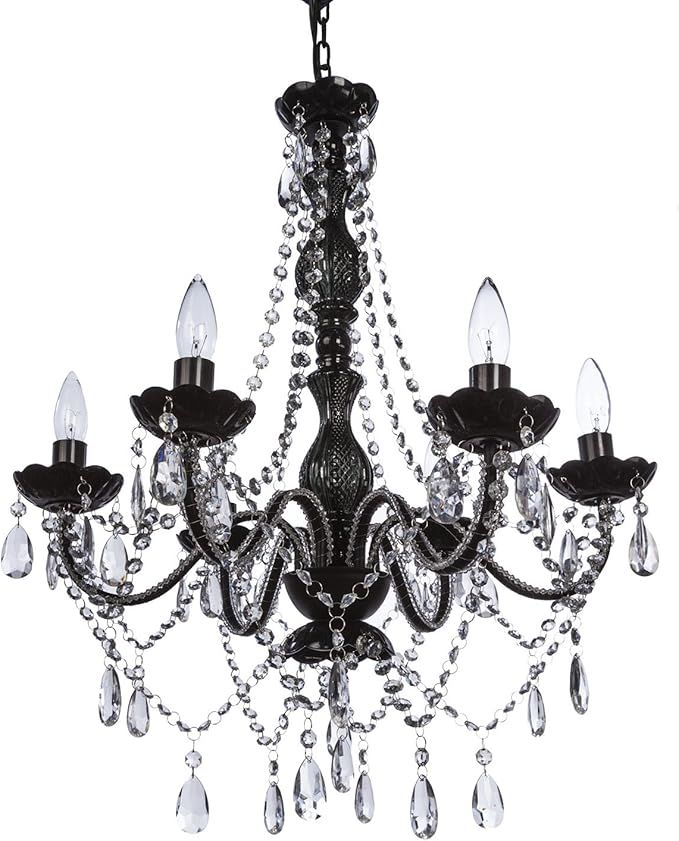 The Original Gypsy Color 6 Light Crystal Black Chandelier H26" W22", Black Metal Frame with Clear... | Amazon (US)