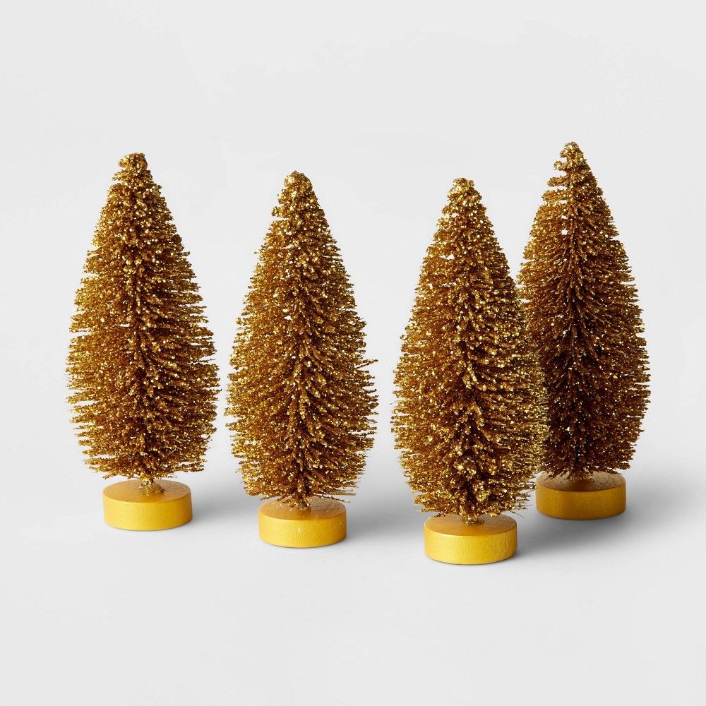 4ct 4"" Decorative Bottle Brush Tree Set Warm Gold - Wondershop | Target