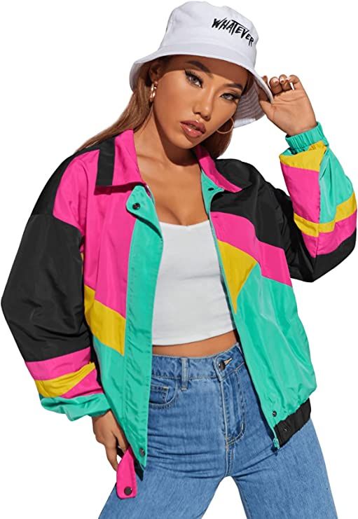 SweatyRocks Women's Casual Lightweight Color Block Bomber Jacket | Amazon (US)