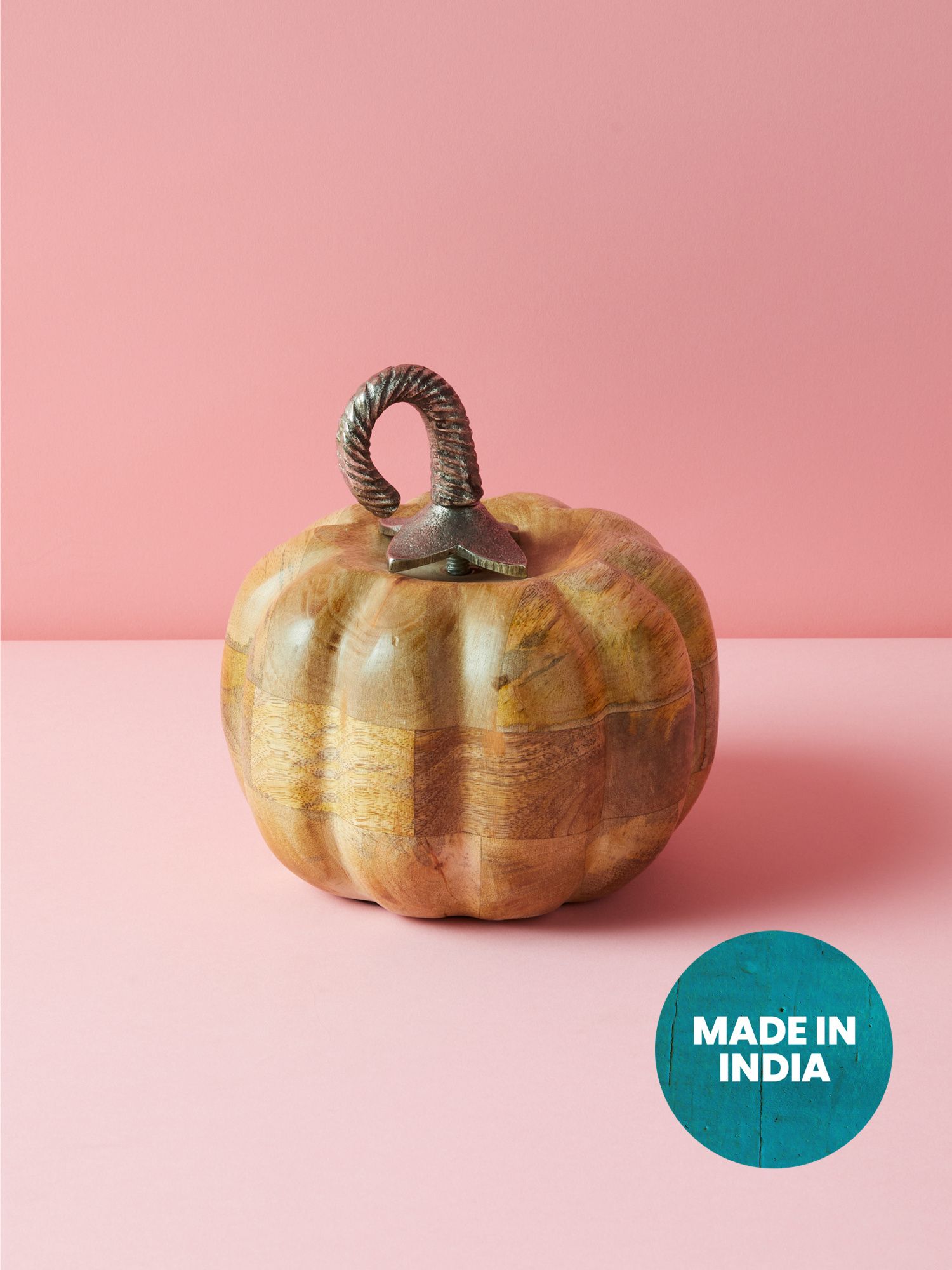 7in Wood Pumpkin With Nickel Stem Decor | Seasonal Decor | HomeGoods | HomeGoods
