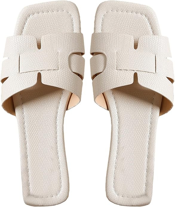 GORGLITTER Women's Crocodile Embossed Flat Sandals Cross Strappy Open Toe Slide Sandals | Amazon (US)