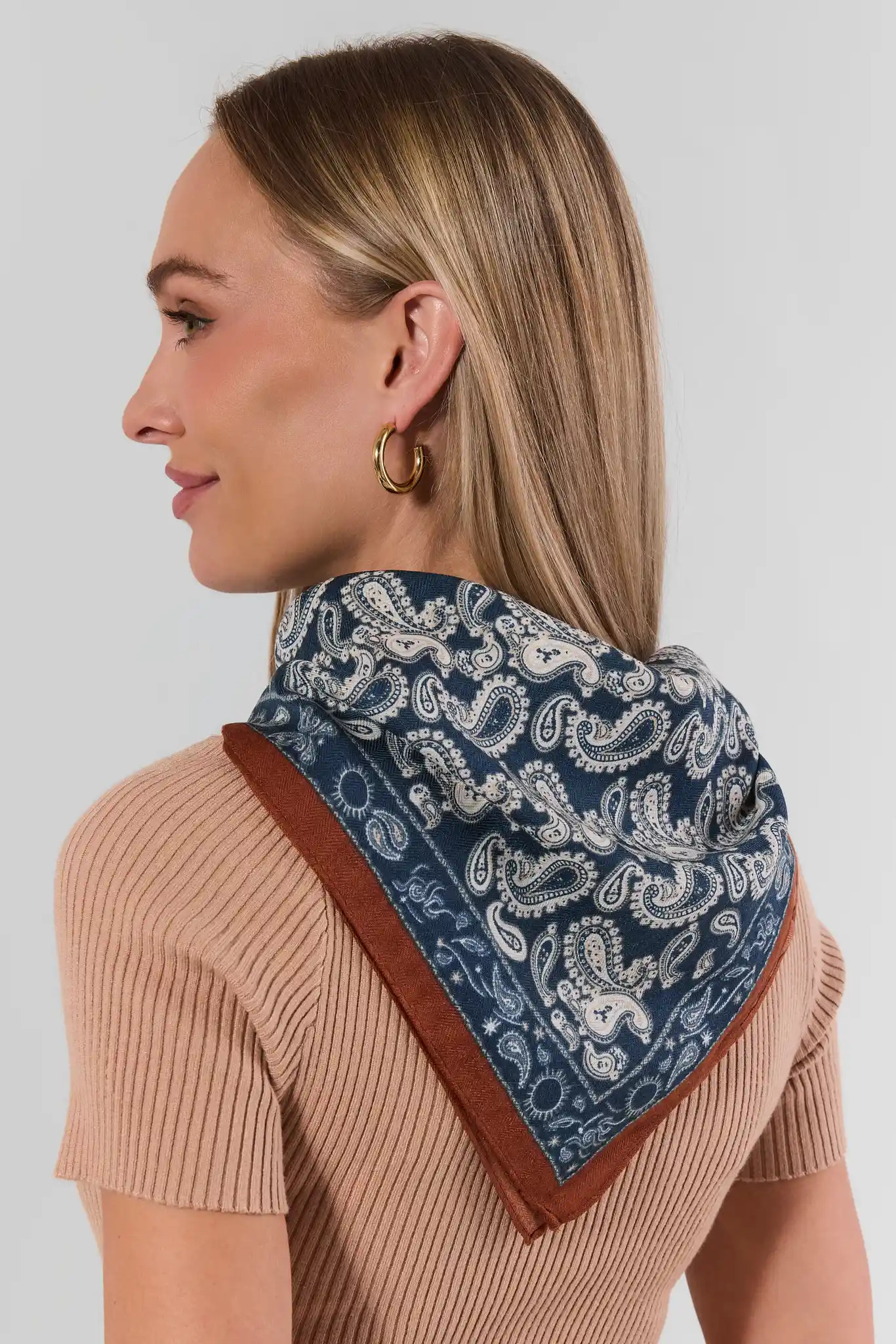 Dusty Blue Bandana Printed Scarf | Avara