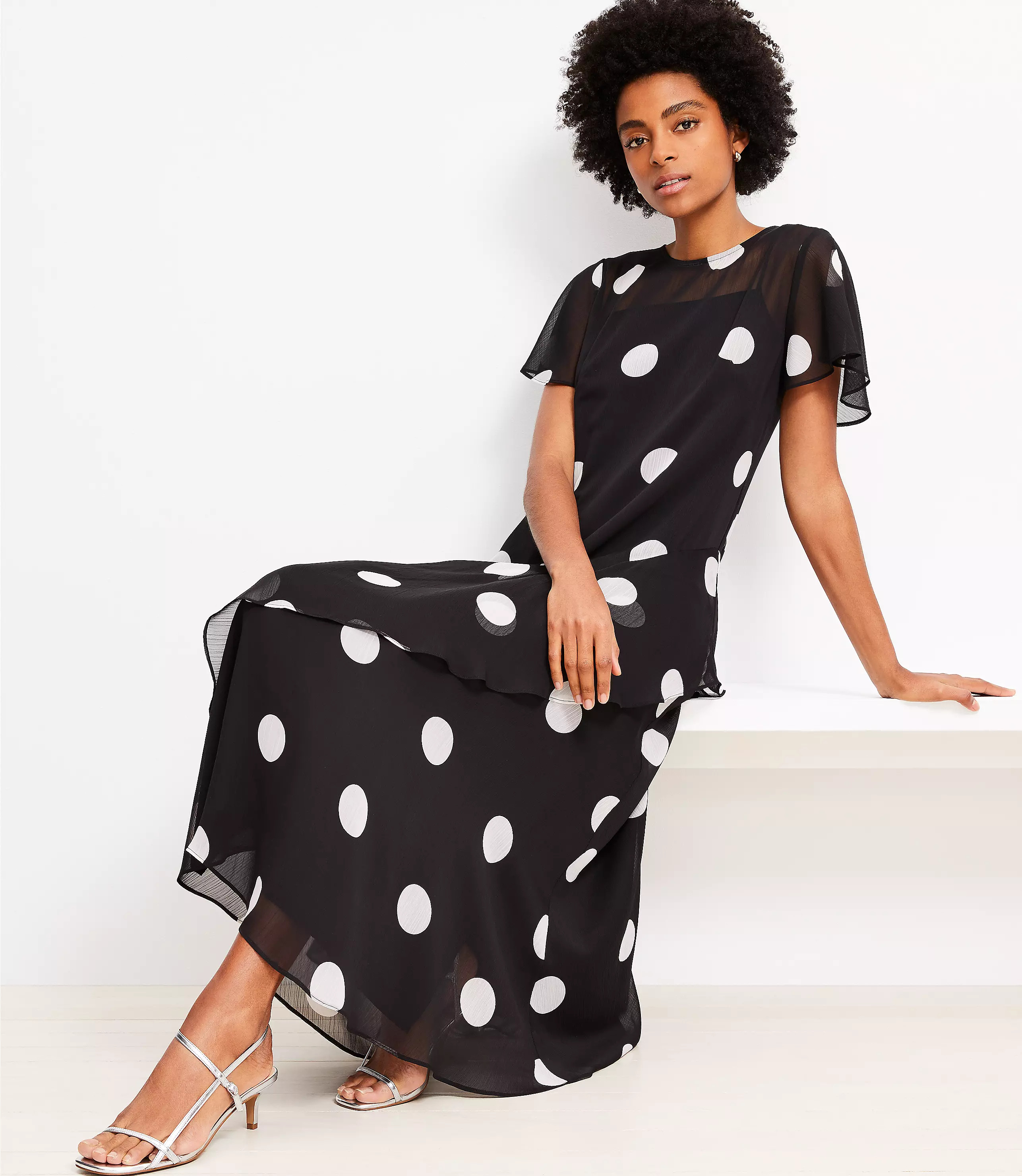 Dotted Flounce Maxi Dress | LOFT