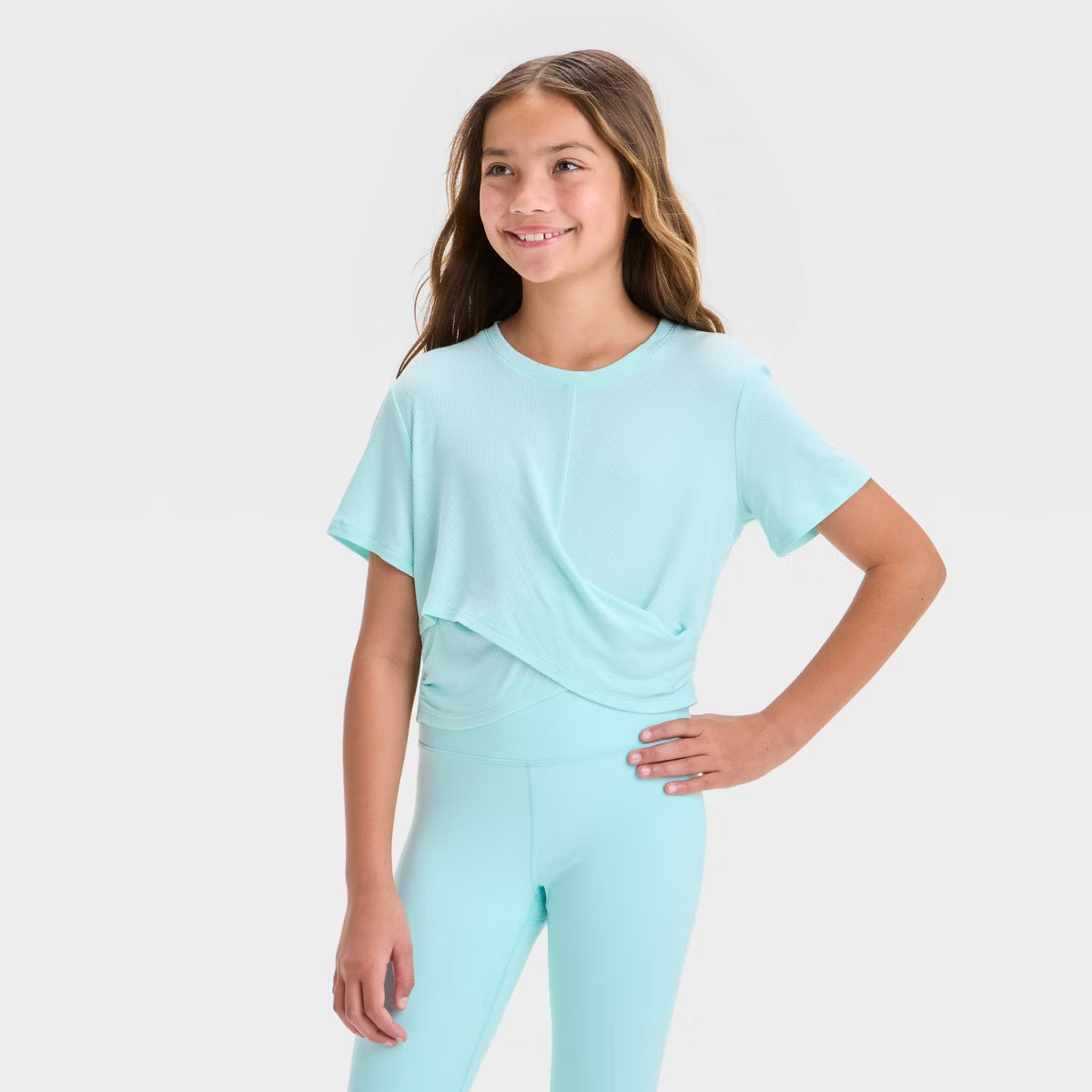 Girls' Twist Front Ribbed T-Shirt - All In Motion™ | Target