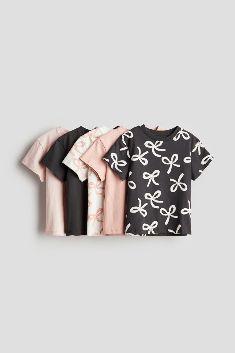 5-pack Printed Jersey Tops - Round Neck - Short sleeve - Dark gray/bows - Kids | H&M US | H&M (US + CA)