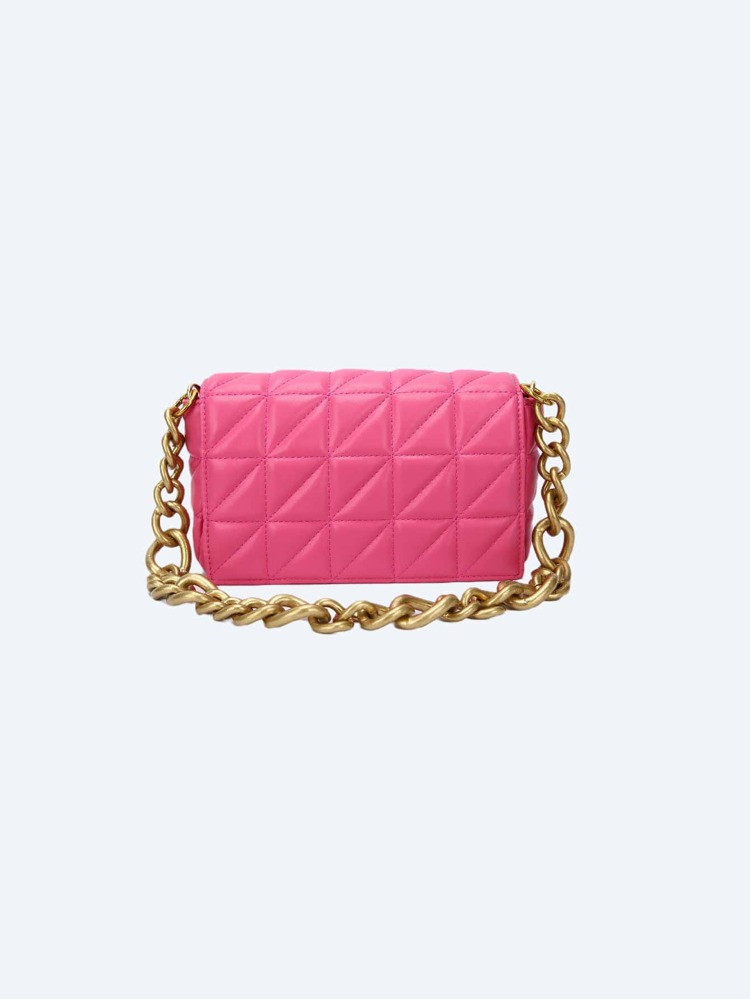 Neon Pink Quilted Chain Flap Square Bag | SHEIN