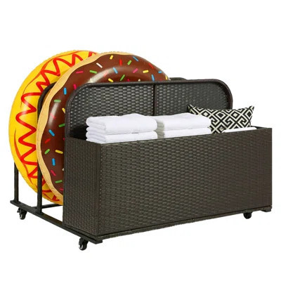 Pool Float Storage Wicker Outdoor Metal Pool Storage Bin Pool Toy Storage Organizer Outside Storage Basket With One Rattan Basket Two Open Compartment | Wayfair North America