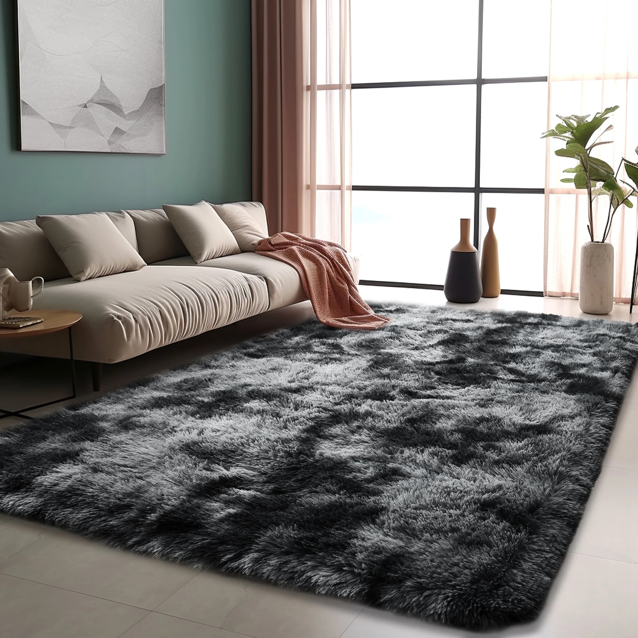 ZENELESS Fluffy Area Rugs for Living Room,4x6 Shag Rectangular Carpets for Bedroom Tie-dye Black ... | Walmart (US)