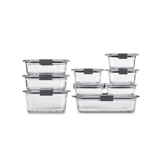 Rubbermaid Brilliance Glass Food Storage Containers, Assorted Sizes, Set of 9, BPA-Free, Leak-Proof, Clear | Amazon (US)