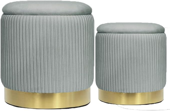 Round Ottoman Storage Set of 2 Black Velvet Storage Ottoman for Living Room and Bedroom, Round St... | Amazon (US)