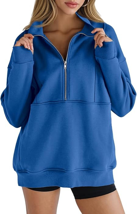 Women's Half Zip Sweatshirts Fleece Stand Collar Long Sleeve Thumb Hole Oversized Pullovers with ... | Amazon (US)