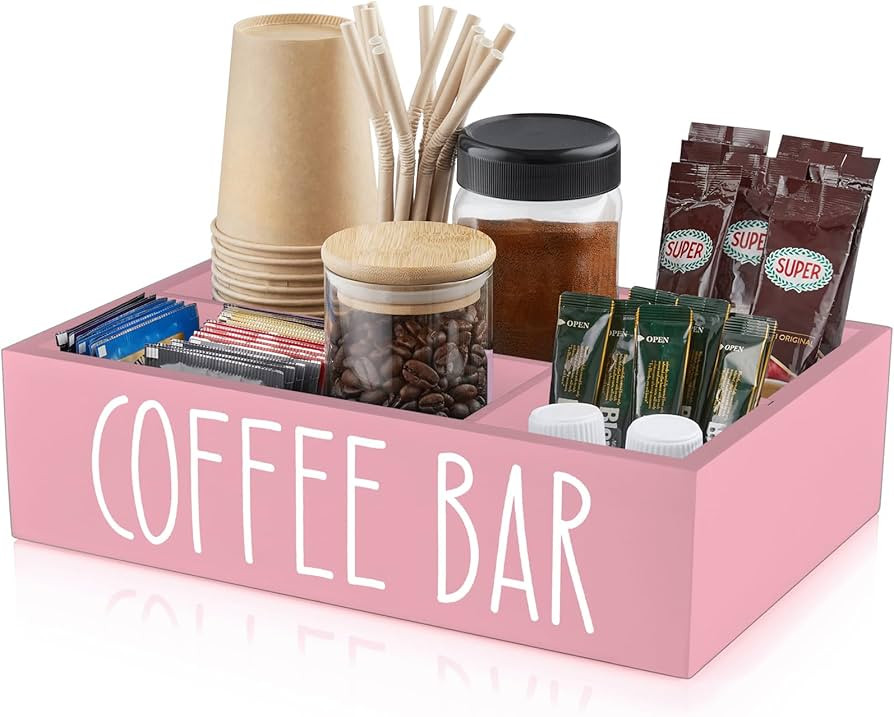 ALELION Pink Coffee Station Organizer with Removable Dividers - Wood Coffee Bar Accessories Organ... | Amazon (CA)