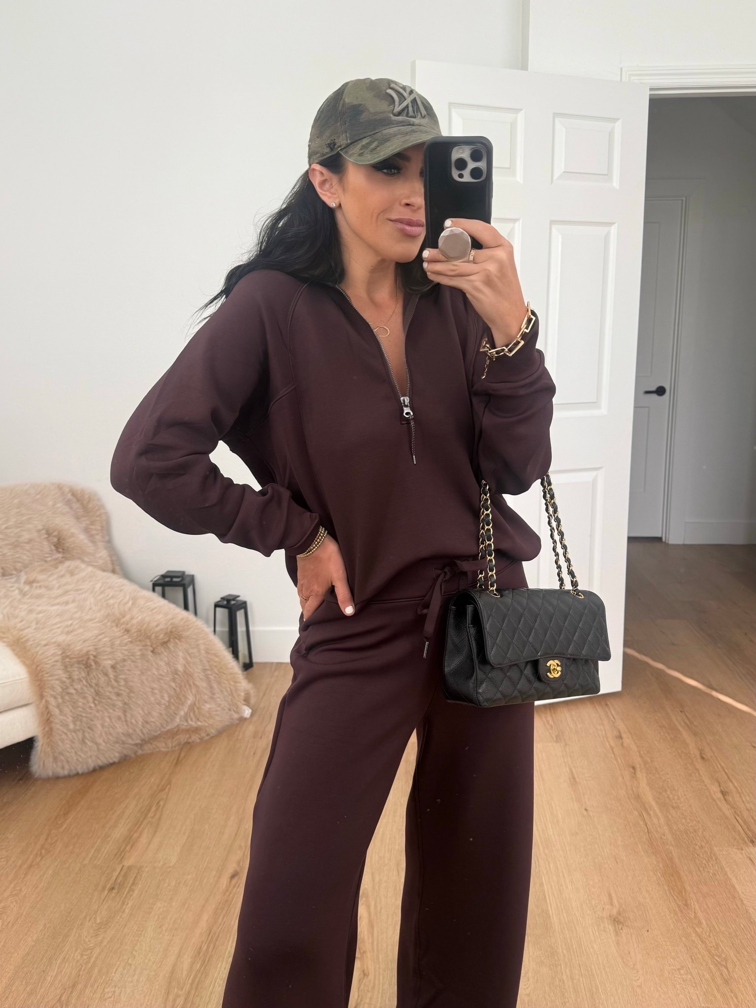 Spanx Black Friday Sale! Now 30% off Spanx AirEssentials Half Zip wearing size medium. Spnx AirEssentials Wide Leg Pant wearing size medium. 