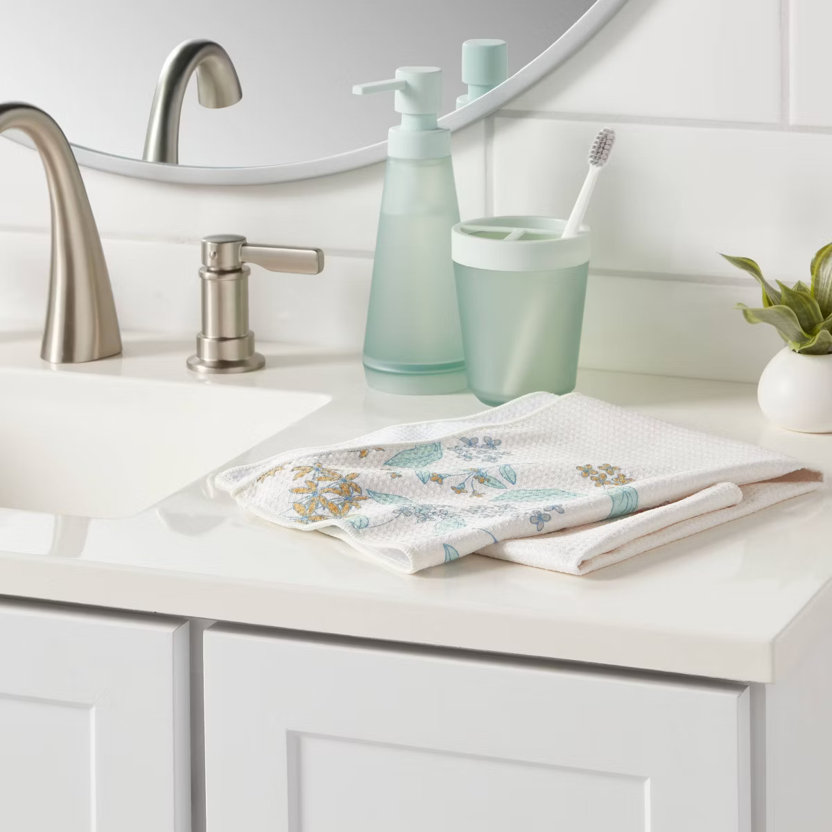 Quick Dry Floral Border Waffle Towel White - Room Essentials™ | Target