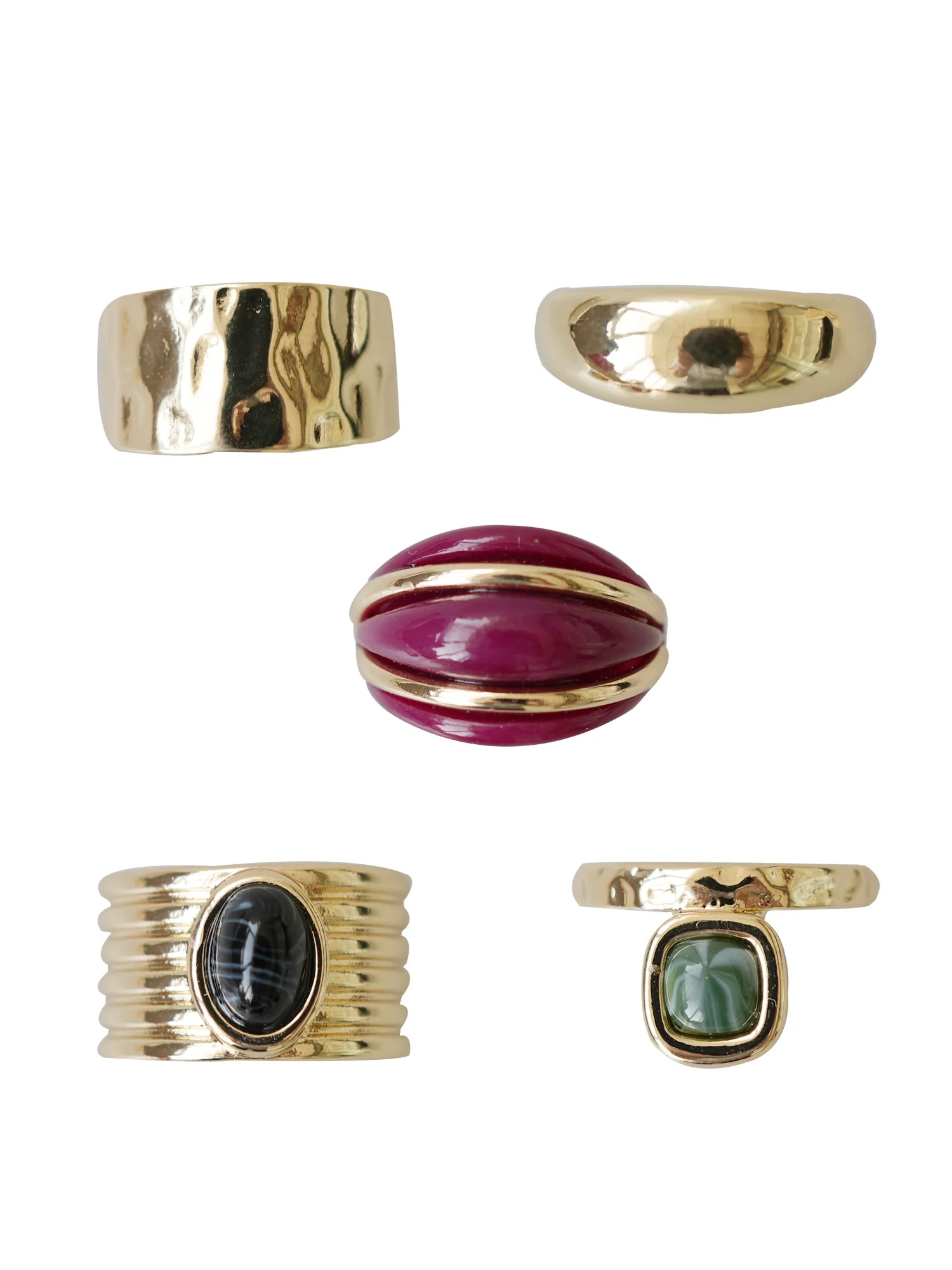 Time and Tru Women’s Resin and Metal Ring Set, 5-Piece, Gold-Tone | Walmart (US)