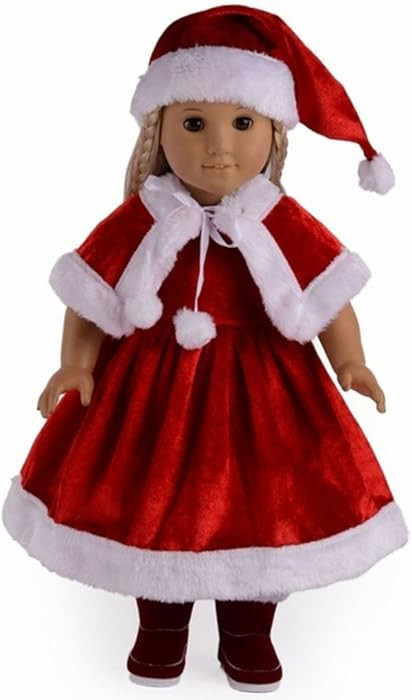 TianBo 18 inch Girl Doll Clothes 3pc Christmas Red Color Including Hat Shawl Dresses Outsuits Fit... | Amazon (US)