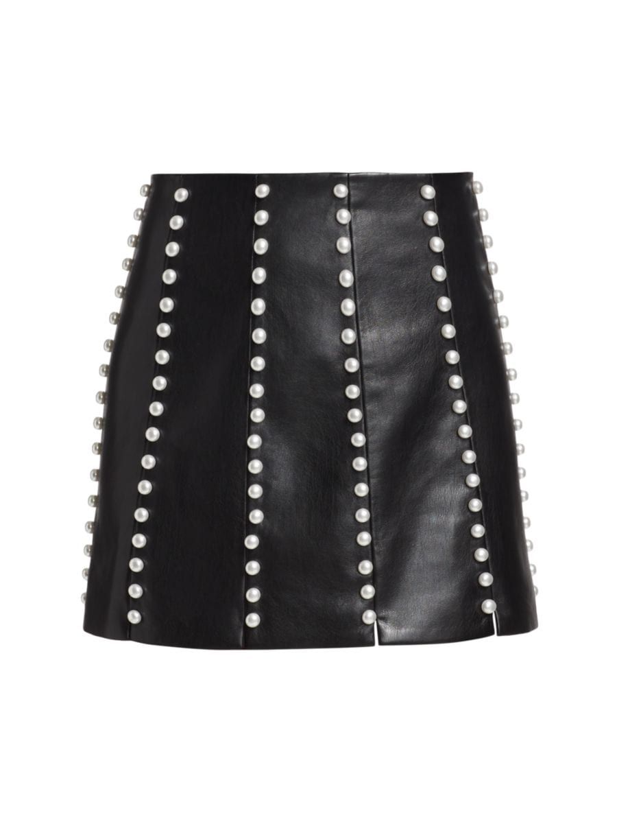 Alice + Olivia Lecia Vegan Leather &amp; Faux Pearl Miniskirt | Saks Fifth Avenue