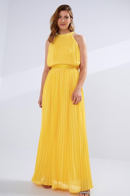LTS Tall Yellow Pleated Halter Neck Maxi Dress | Long Tall Sally