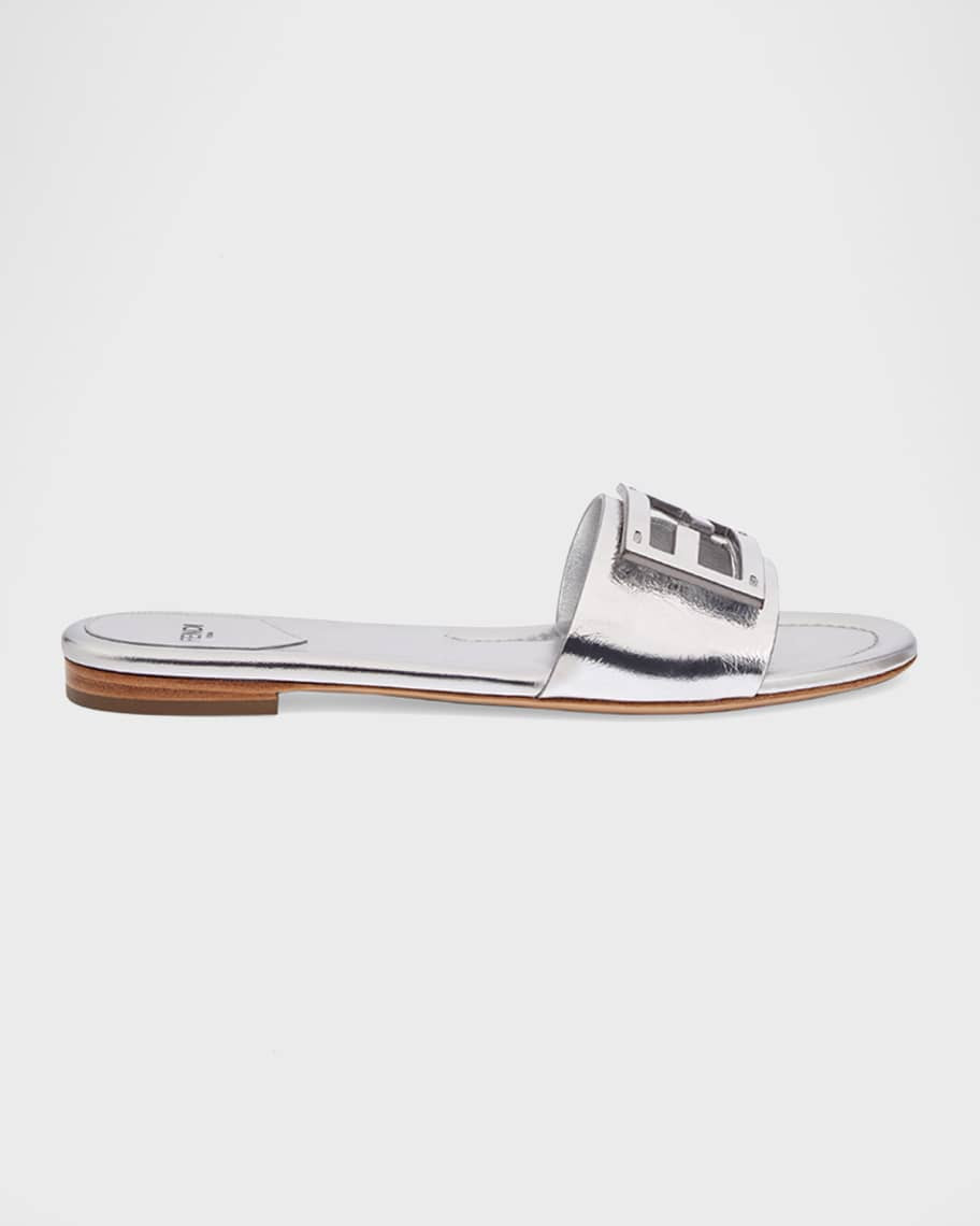 Fendi FF Tube Metallic Medallion Flat Sandals | Neiman Marcus